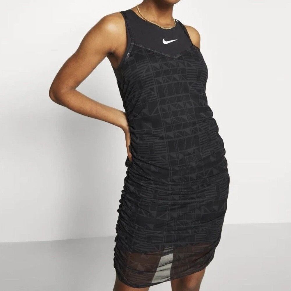 Nike Mesh Bodycon Dress XS NWT‎ Black Ruched Sheer Sleeveless